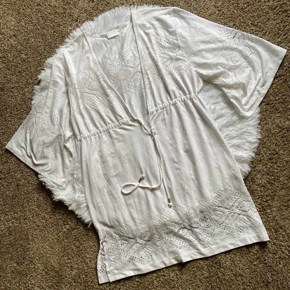 Dotti White Swimsuit Cover Up Dress Drawstring Waist Womens Size Small